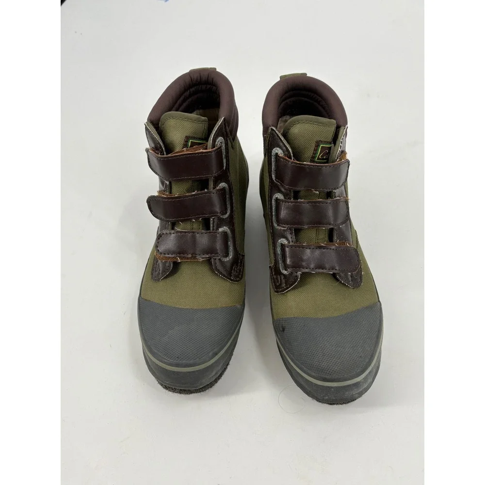Cabelas Mens Wading Boots Size 9 Olive Green Felt Sole Fly Fishing Hook and Loop